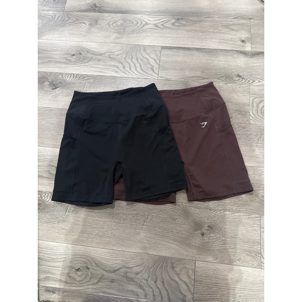 Gymshark Training Biker Shorts Bundle Black Espresso Brown Pockets Womens Large